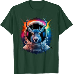 Deer Men Woman Colorful Deer Space Astronaut Deer T-Shirt - T-Shirt | Forest