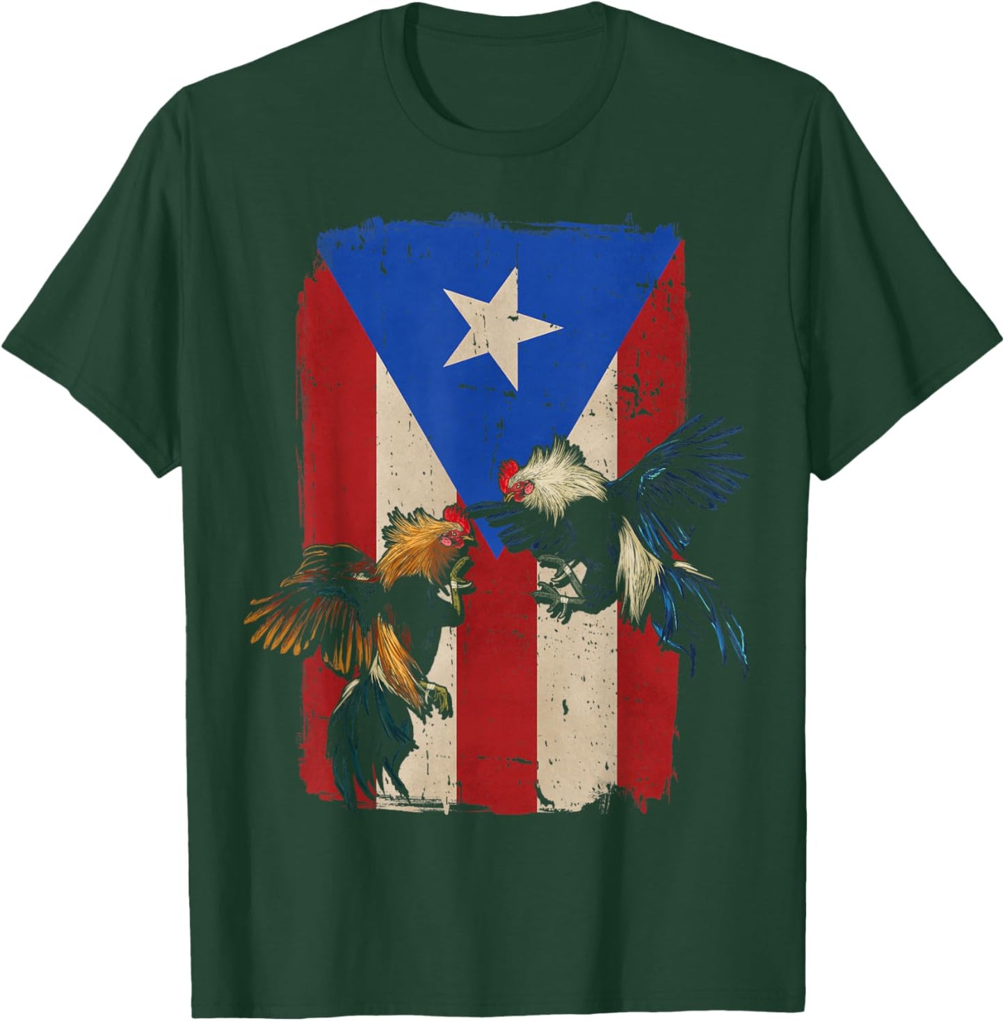 Puerto Rico Flag Cockfighter Game Fowl Cockfighting Rooster T-Shirt - T-Shirt | Forest