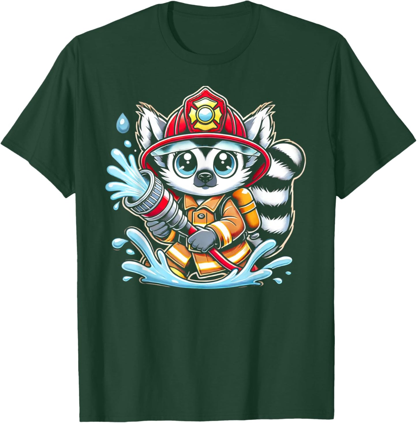 Cute Cartoon Lemur Firefighter Fireman For Children T-Shirt - T-Shirt | Forest
