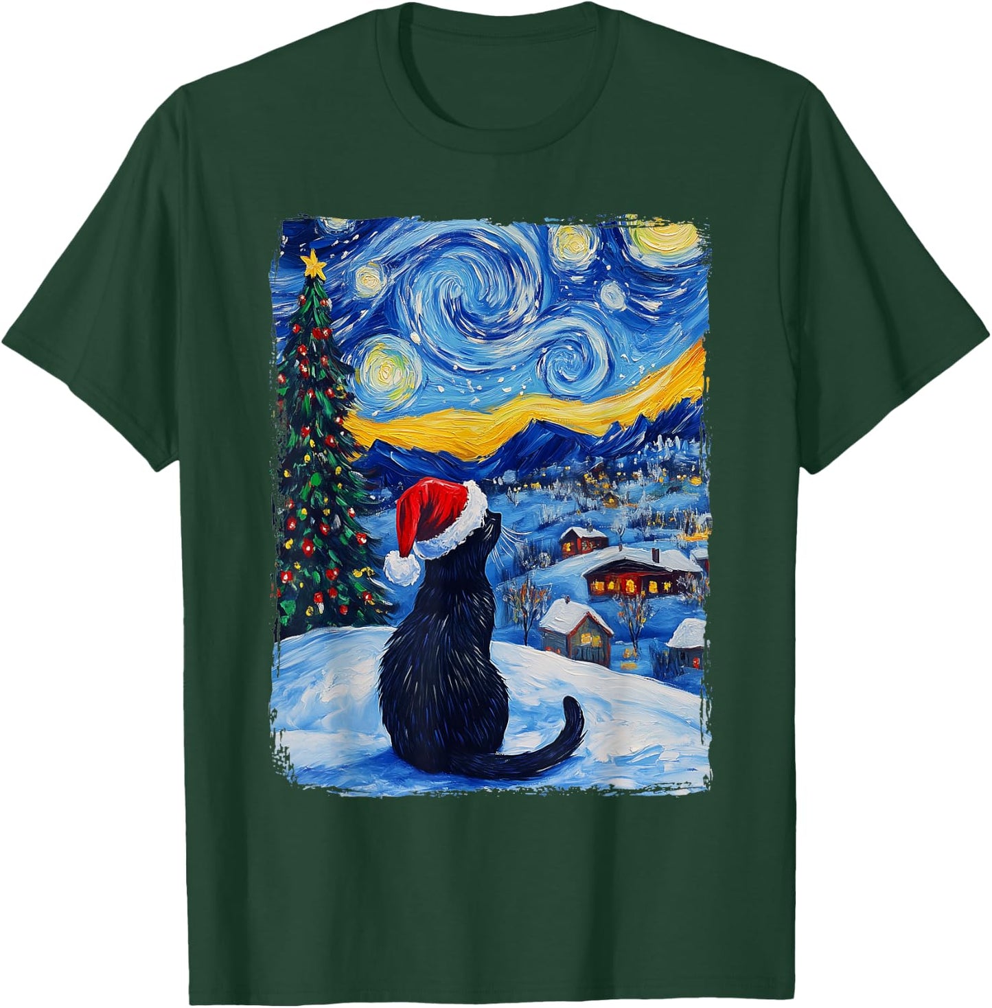 Cat Starry Night Christmas T-Shirt - T-Shirt | Forest
