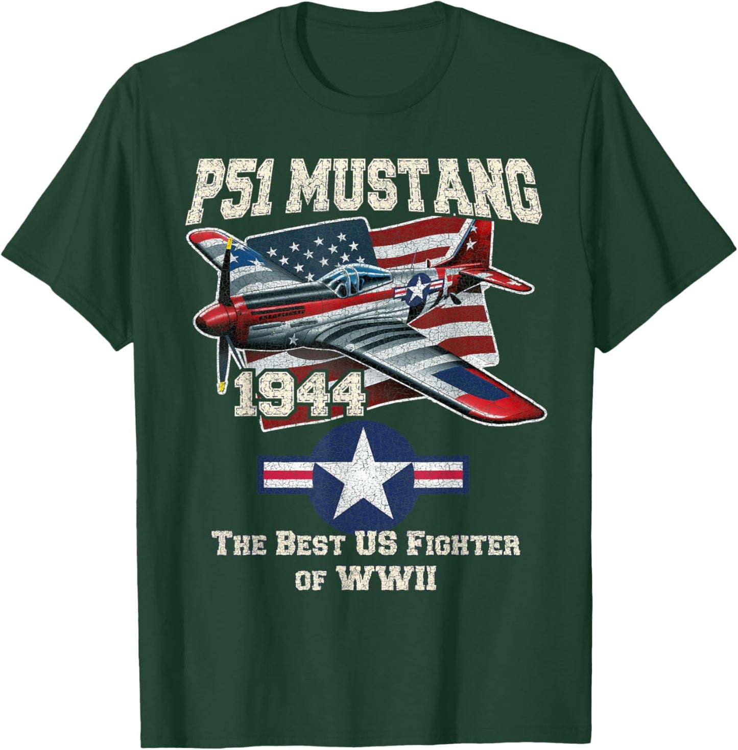 p51 mustang ww2 warbird plane American flag military T-Shirt - T-Shirt | Forest