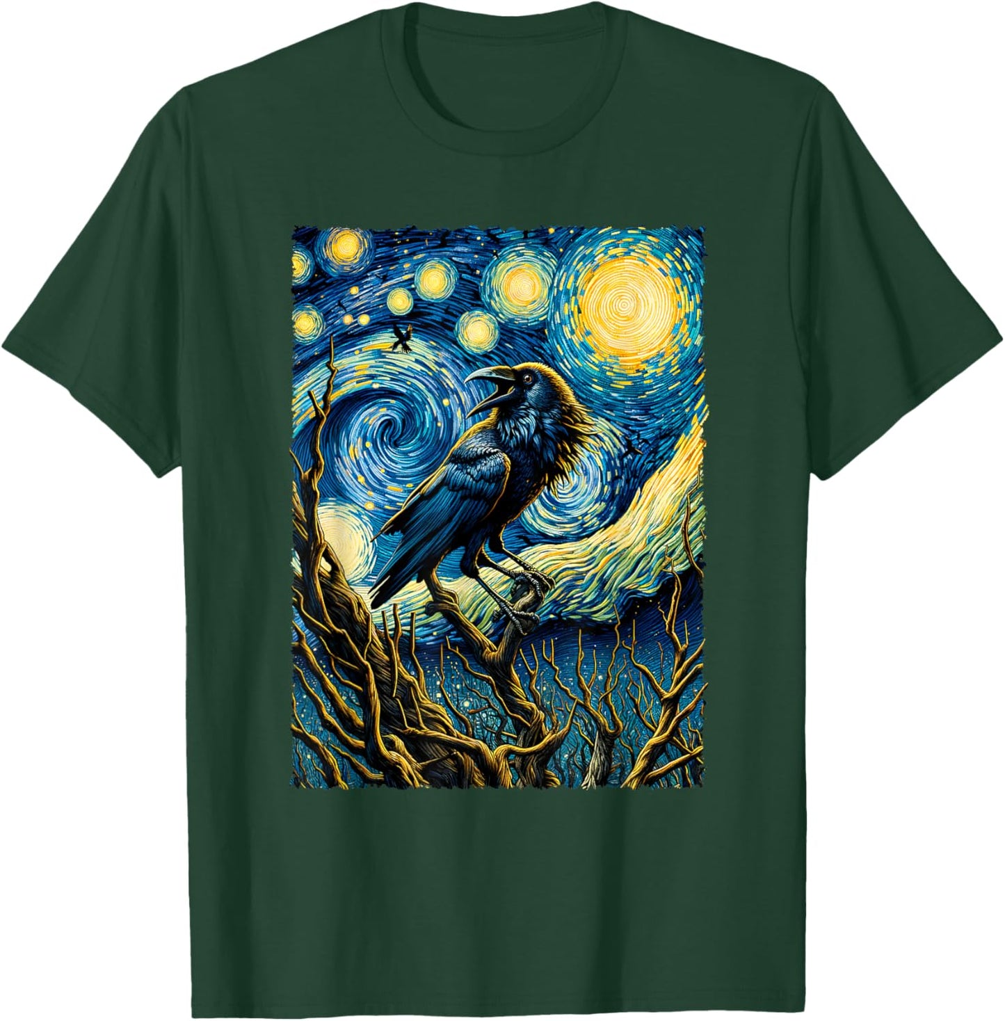 Crow Starry Night Funny Mystical Crow T-Shirt - T-Shirt | Forest