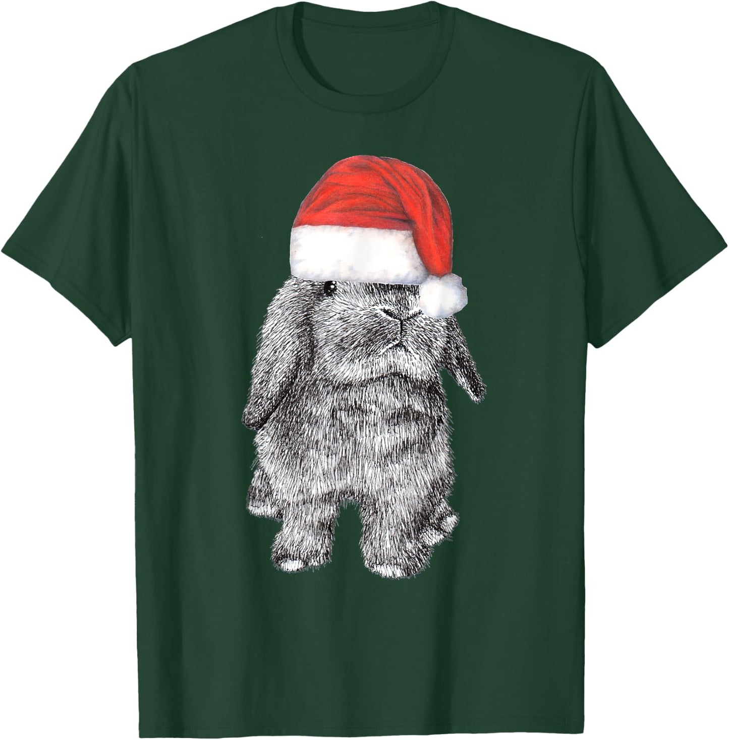 Lop Eared Bunny Rabbit In Santa Claus Christmas Hat T-Shirt - T-Shirt | Forest