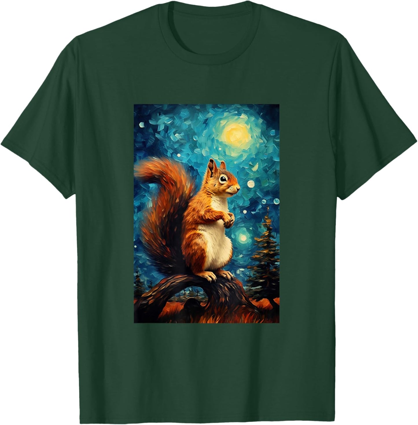 Cute Squirrel - Van Gogh Style - Starry Night T-Shirt - T-Shirt | Forest