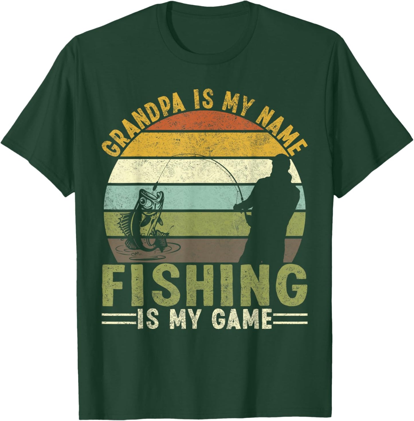 Grandpa is My Name Fishing is My Game Retro Design T-Shirt - T-Shirt | Forest
