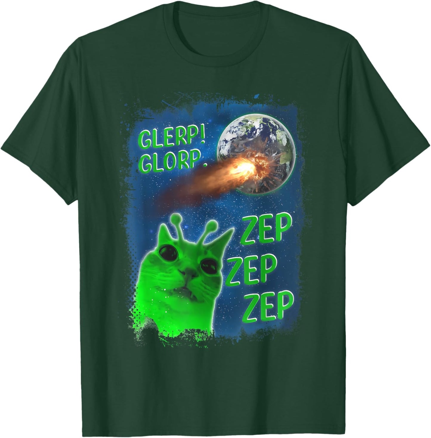 Glerp Glorp Funny Alien Cat Dank Meme Brainrot T-Shirt - T-Shirt | Forest