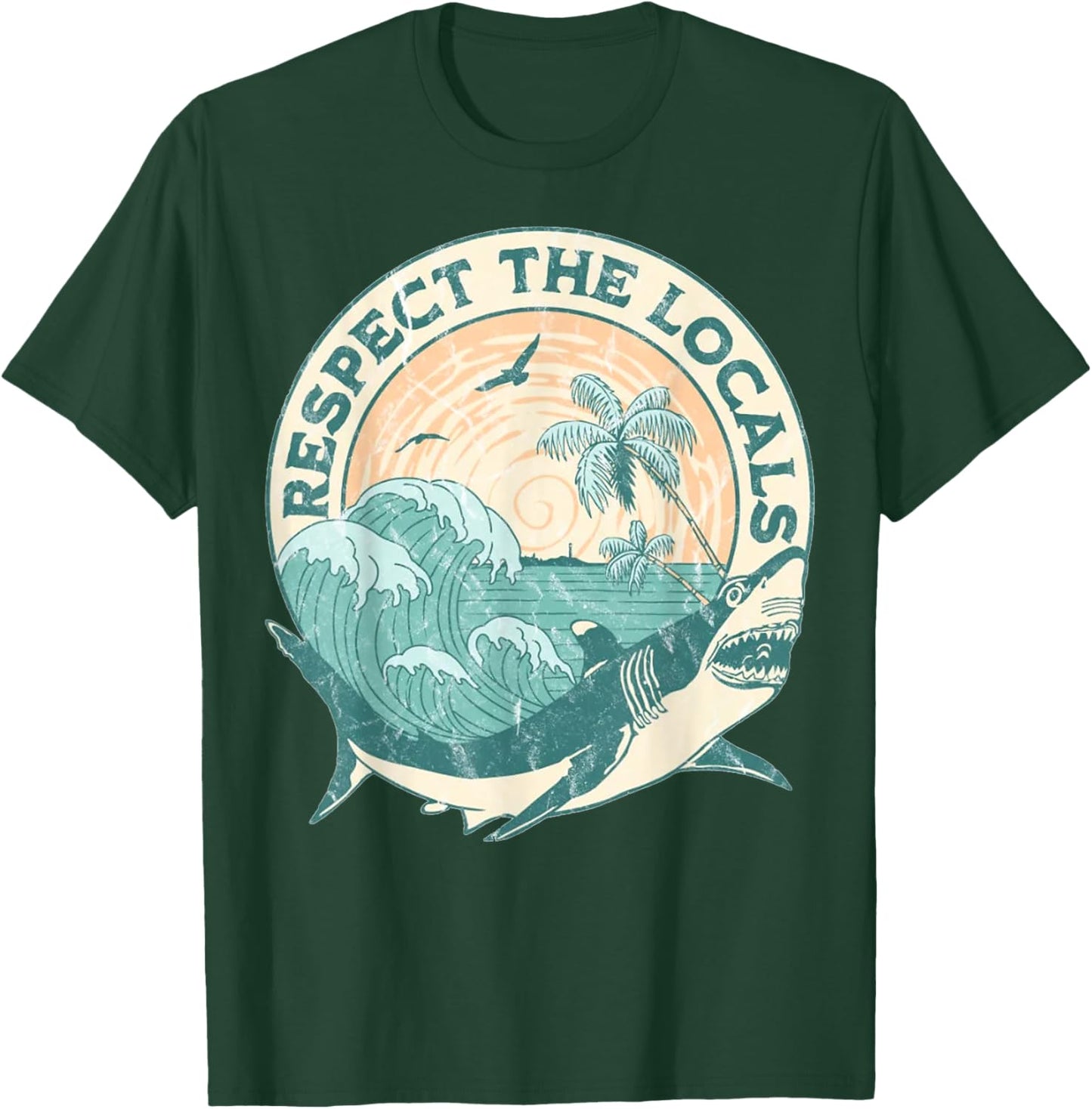 Respect The Locals Shark Scuba Safe Sharks Wave Sufing Beach T-Shirt - T-Shirt | Forest