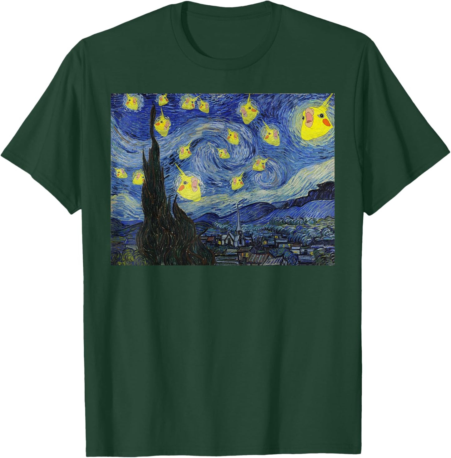 Screaming Cockatiel Birb Memes Bird Parrot Starry Night T-Shirt - T-Shirt | Forest