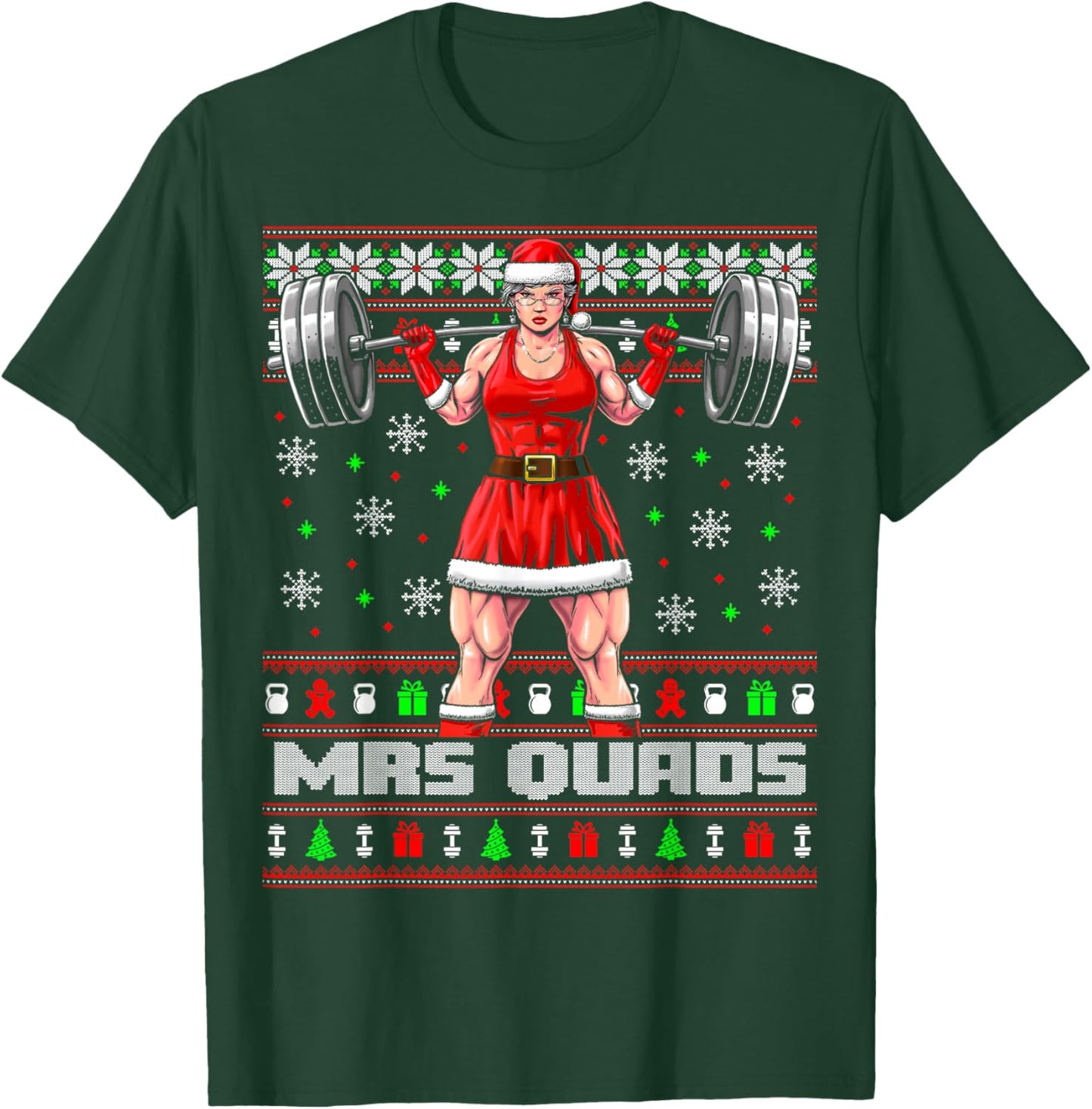 Mrs Quads Funny Christmas Workout Shirt Lifting Gym Sweater T-Shirt - T-Shirt | Forest