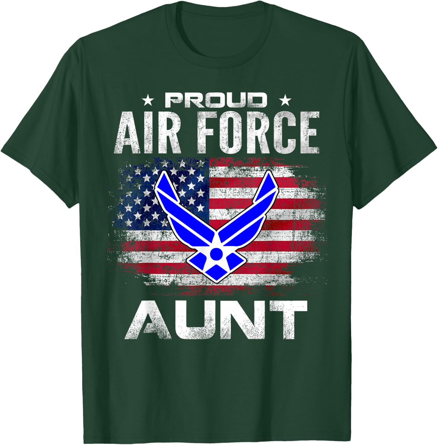 Proud Air Force Aunt With American Flag Gift Veteran T-Shirt - T-Shirt | Forest
