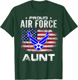 Proud Air Force Aunt With American Flag Gift Veteran T-Shirt - T-Shirt | Forest