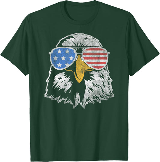 Bald Eagle With American Flag Sunglasses – USA Merica T-Shirt - T-Shirt | Forest