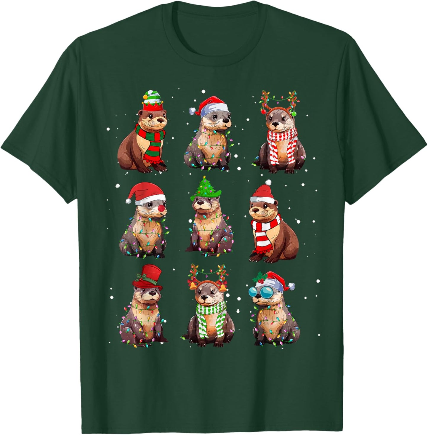 Otters Christmas Lights Decoration Funny Sea Otter Xmas Gift T-Shirt - T-Shirt | Forest
