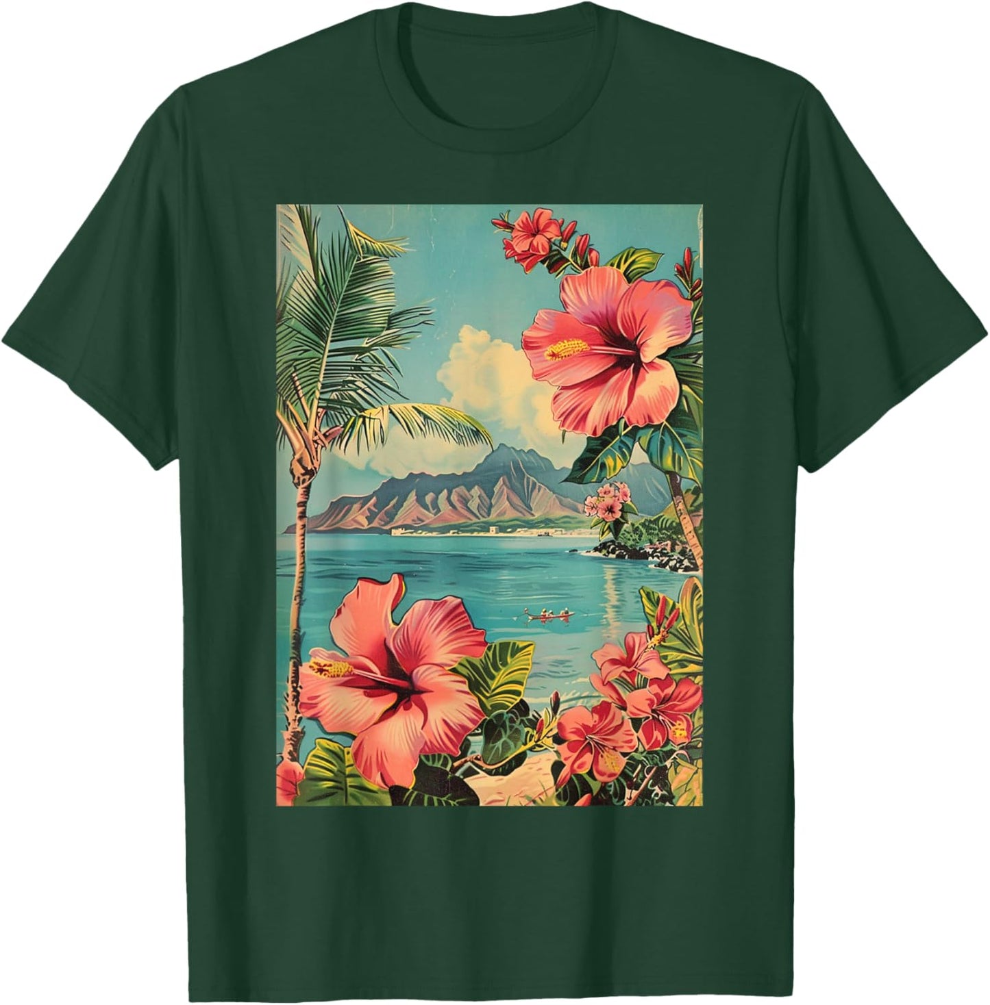 Tropical Kauai Hawaii Flowers Mountain View Art T-Shirt - T-Shirt | Forest