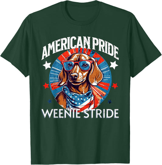 4th of July Funny Dachsund Weiner Dog Weenie USA America T-Shirt - T-Shirt | Forest
