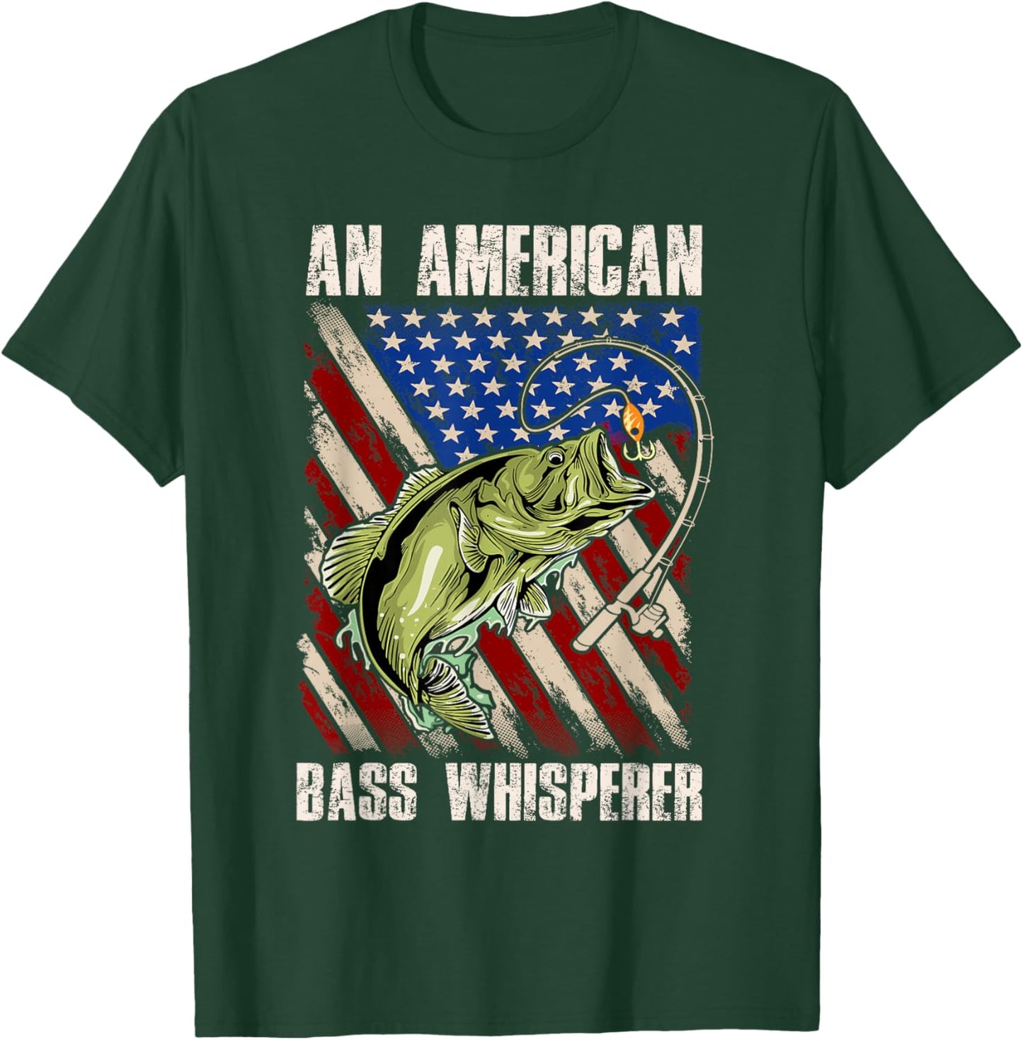American Flag Bass Whisperer Fisherman T-Shirt - T-Shirt | Forest