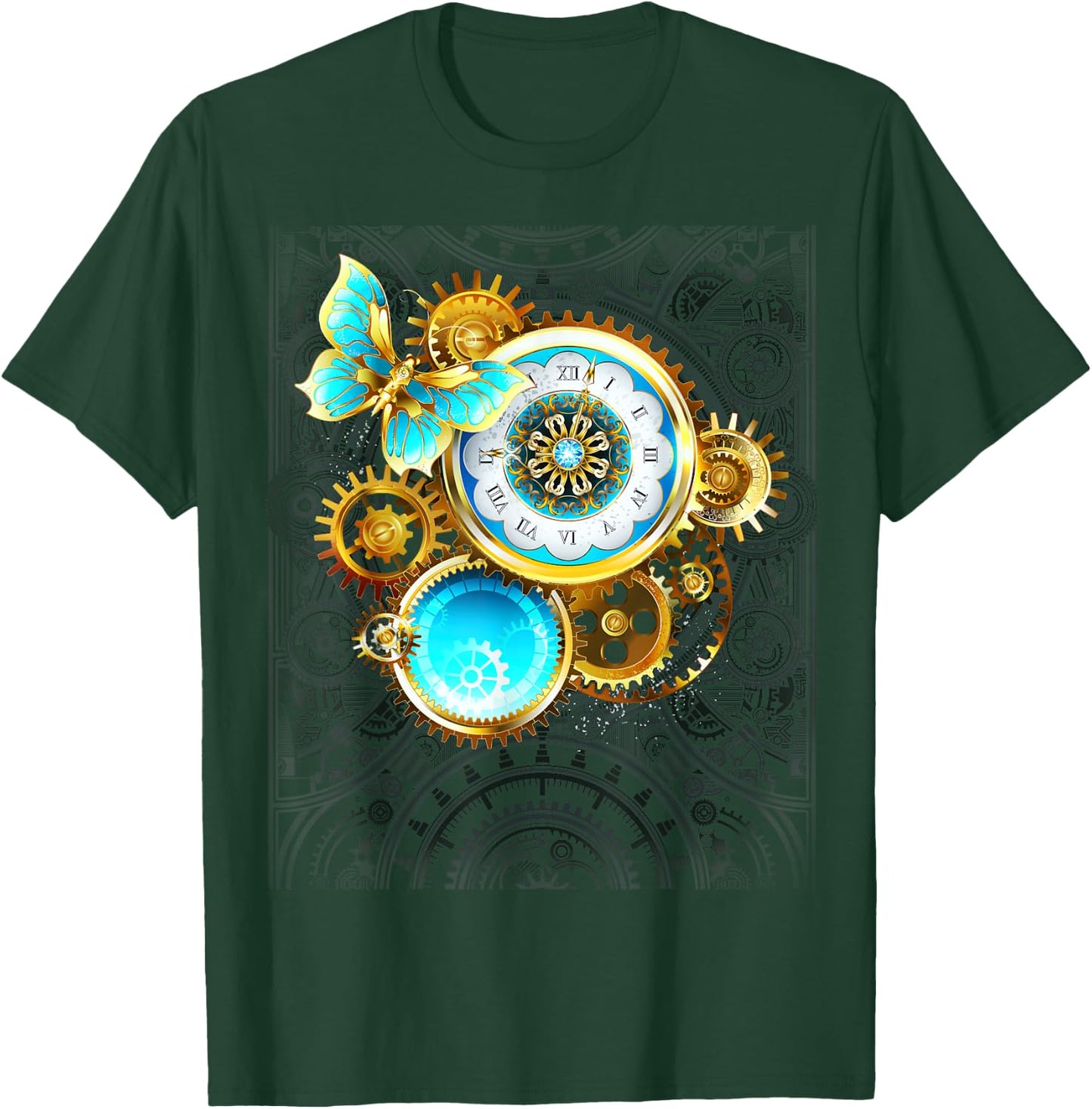 Steampunk Blue Butterfly Vintage Clock Gears Goth Gift Women T-Shirt - T-Shirt | Forest