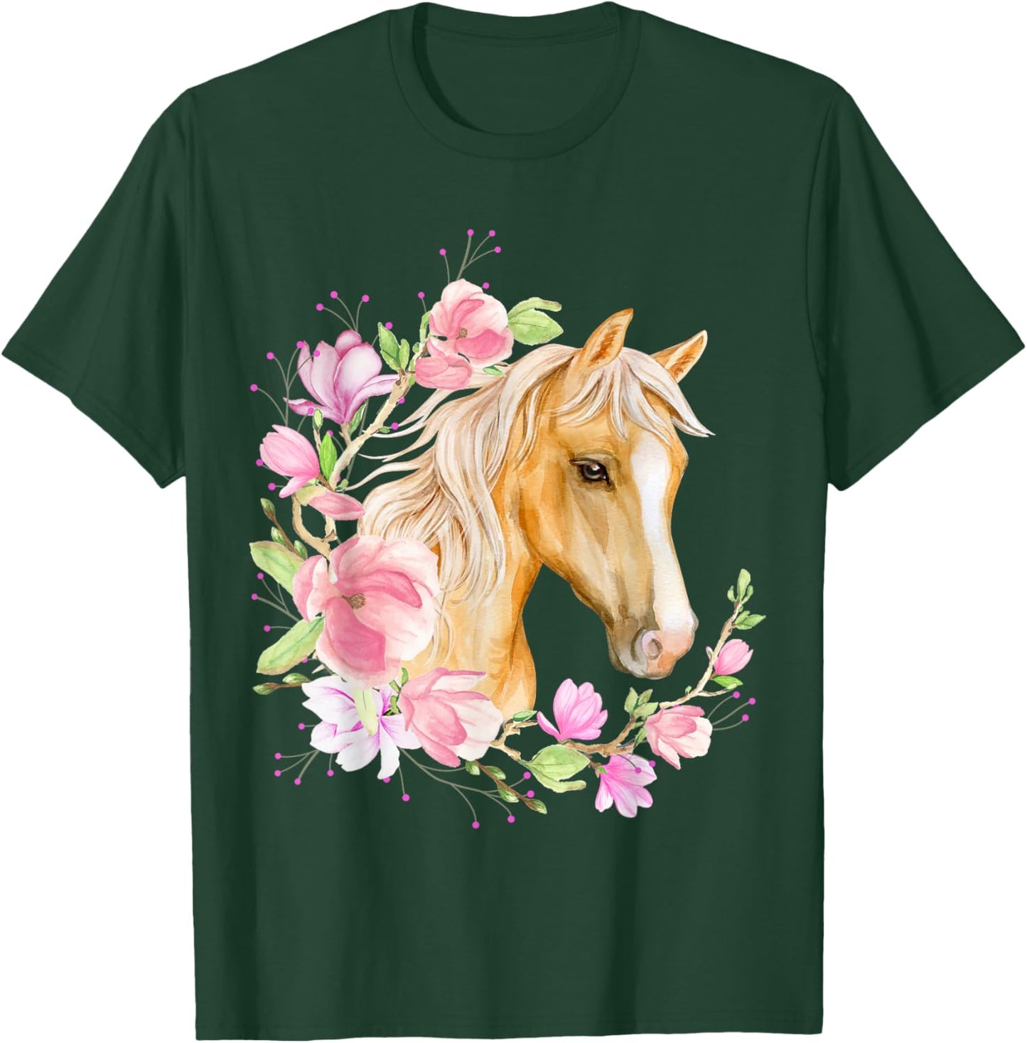 Palomino Horse, Magnolias, Horse Lovers, Blonde Horse Floral T-Shirt - T-Shirt | Forest