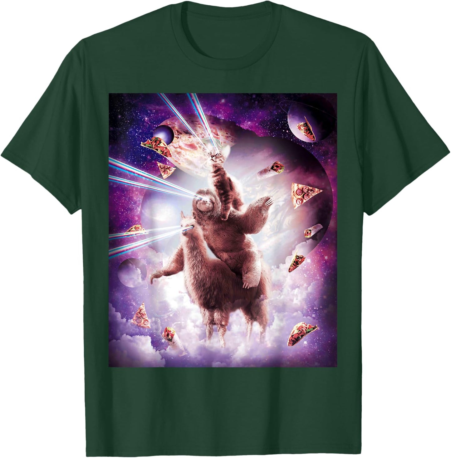 Laser Eyes Space Cat Riding Sloth, Llama - Rainbow T-Shirt - T-Shirt | Forest