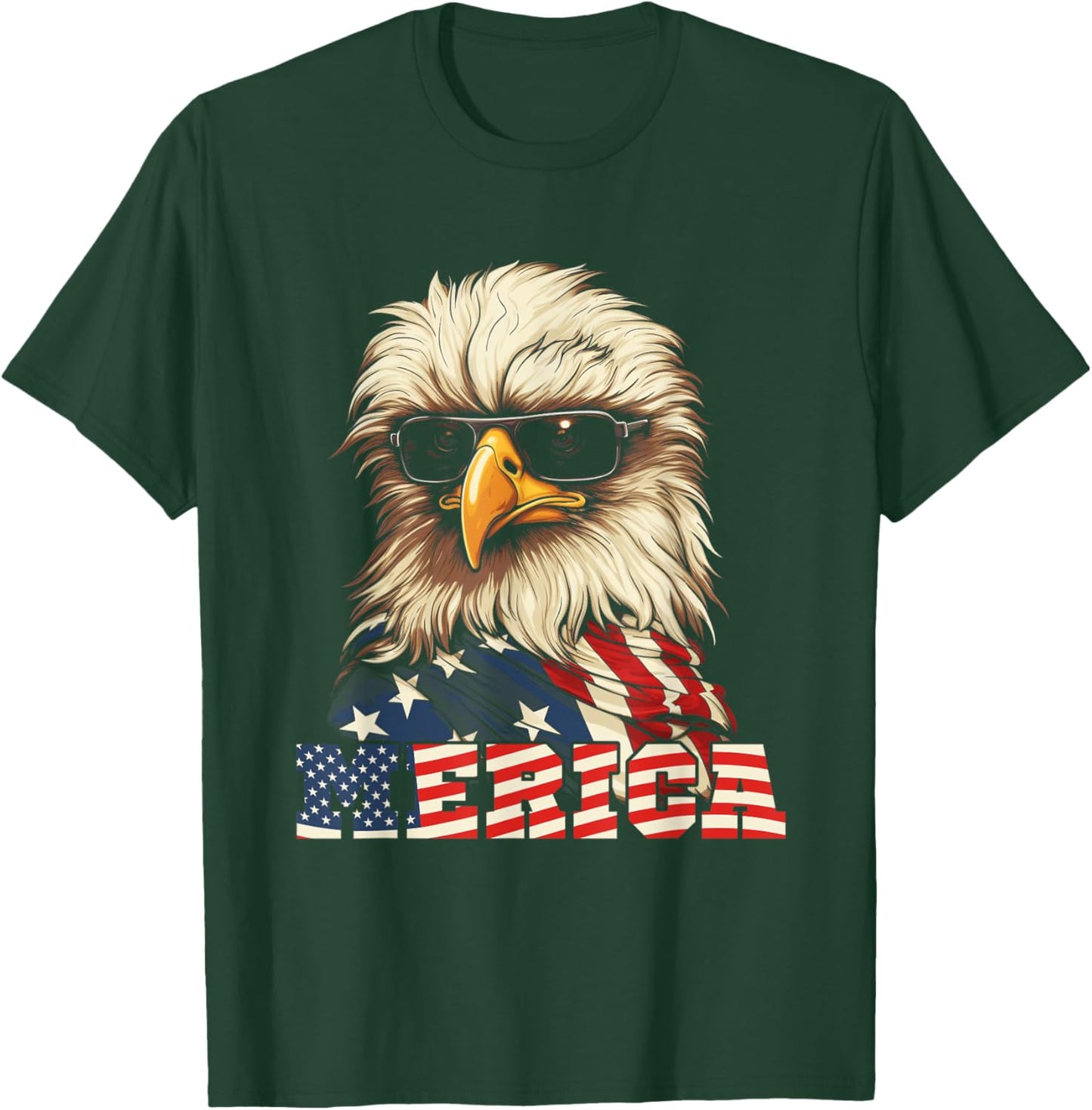 Merica USA American Flag Patriotic 4th of July Bald Eagle T-Shirt - T-Shirt | Forest