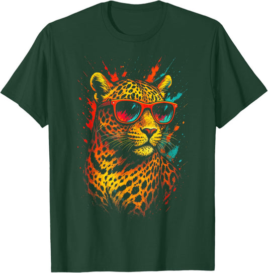 Leopard Sonnenbrille Tier Kunst Leoparden Tiere T-Shirt - T-Shirt | Forest