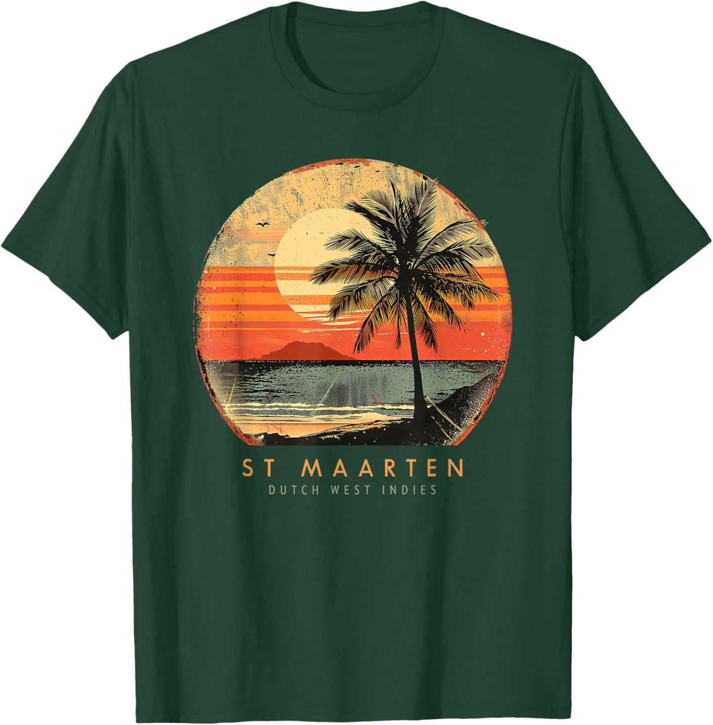 St. Maarten Caribbean Islands Palm Tree Vintage Beach T-Shirt - T-Shirt | Forest