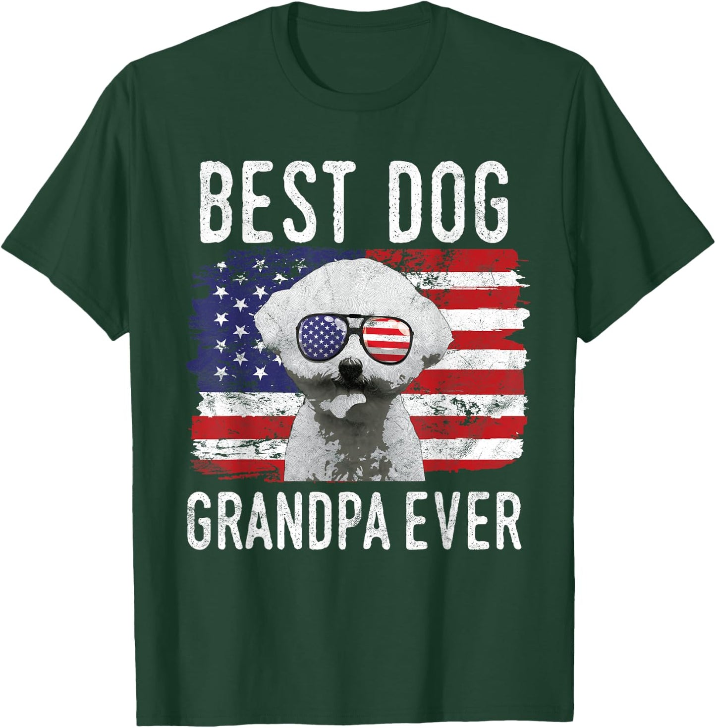 American Flag Best Dog Grandpa Ever Bichon Frise USA T-Shirt - T-Shirt | Forest