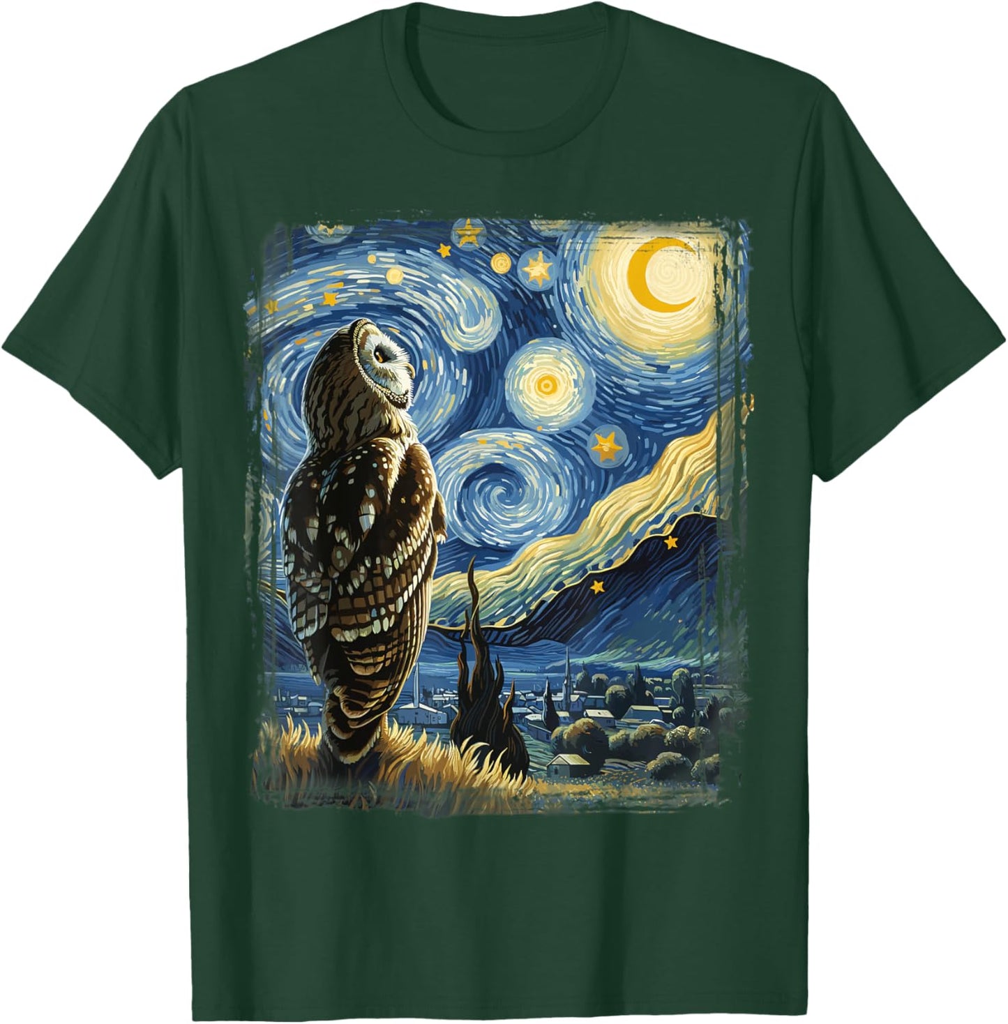 Owl Star Gazer - Artistic Van Gogh Style Starry Night Owl T-Shirt - T-Shirt | Forest