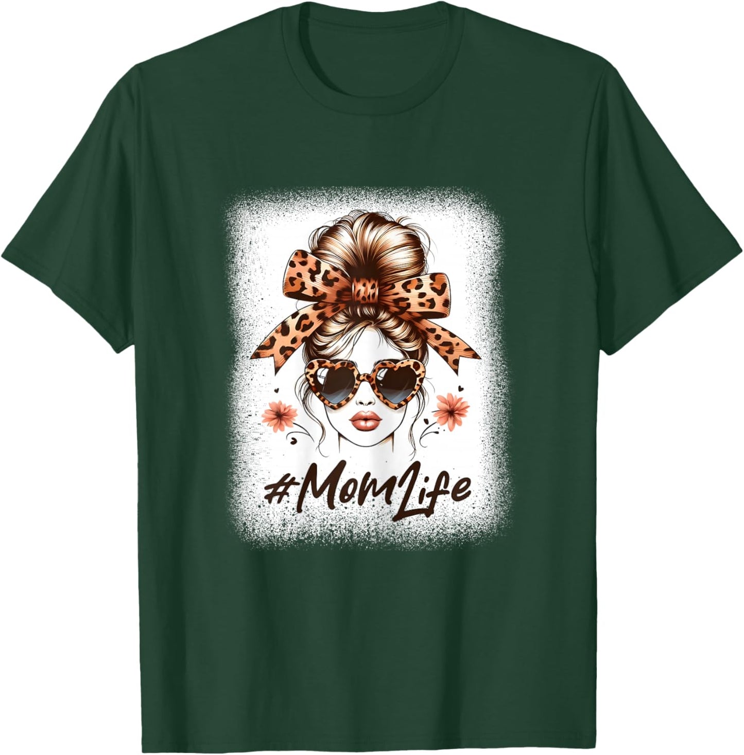 Mom Life Messy Hair Bun Leopard Women Mother's Day Funny T-Shirt - T-Shirt | Forest