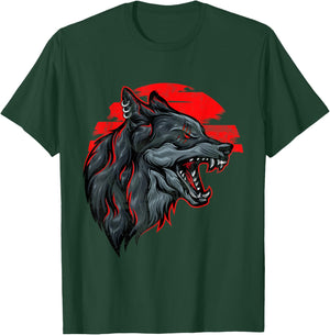 Wolf Howling Forest Mountains Moon Night Wild Monster Hunter T-Shirt - T-Shirt | Forest