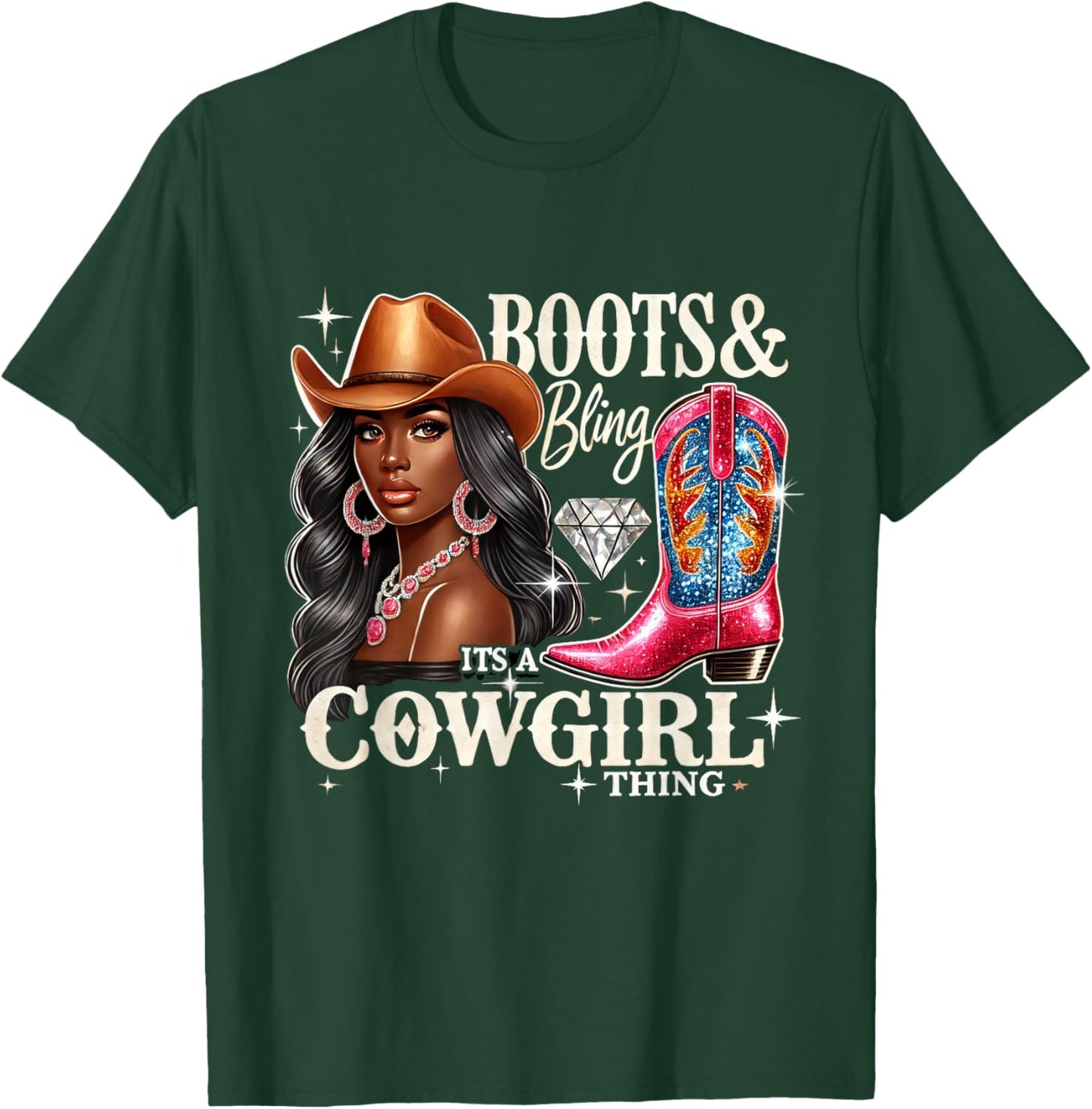 Boots & Bling its a Cowgirl Thing Cowgirl Melanin Rodeo T-Shirt - T-Shirt | Forest
