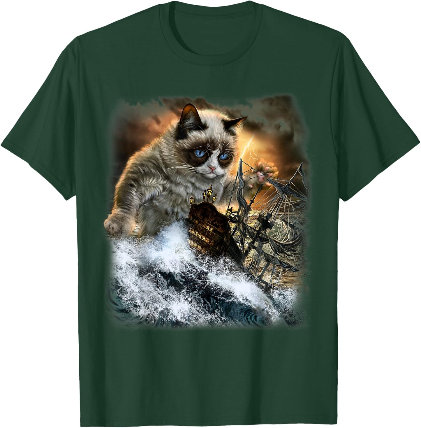 Giant Siamese Cat Ambush a Royal Navy Ship of the Line T-Shirt - T-Shirt | Forest