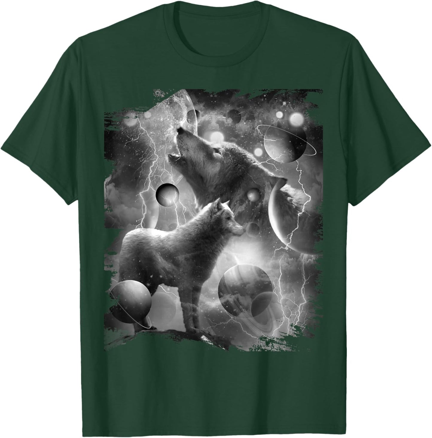 Black and White Wolf Lightning, Cosmic Wolves Howling T-Shirt - T-Shirt | Forest