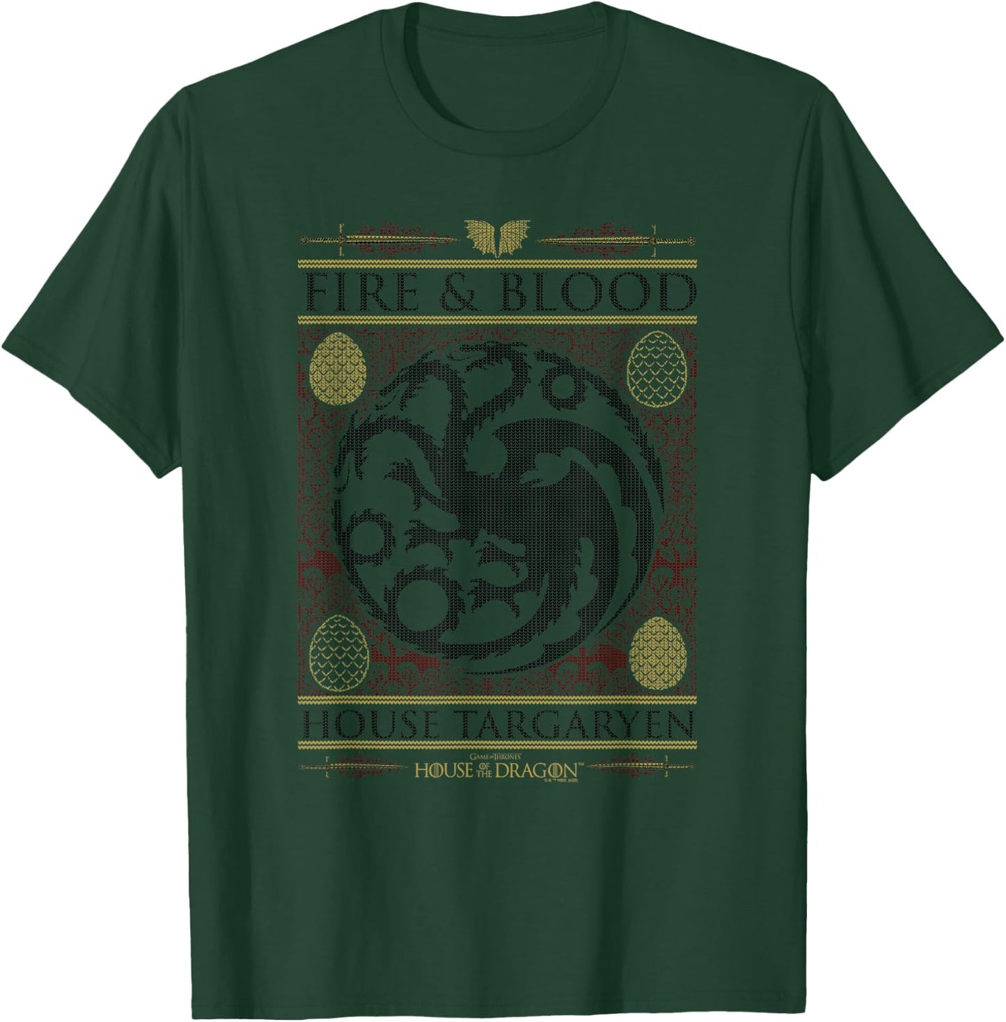 House of the Dragon Christmas House Targaryen Ugly Sweater T-Shirt - T-Shirt | Forest