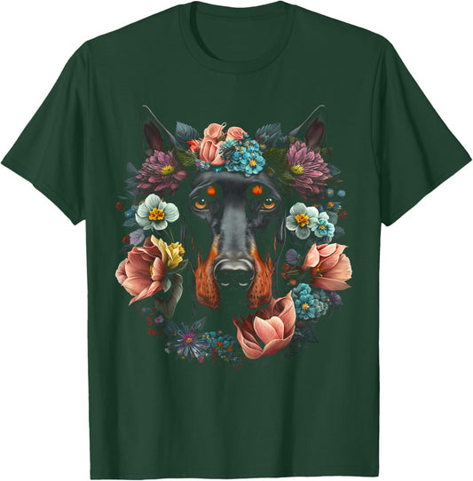 Doberman Mom Floral Dog Lovers T-Shirt - T-Shirt | Forest