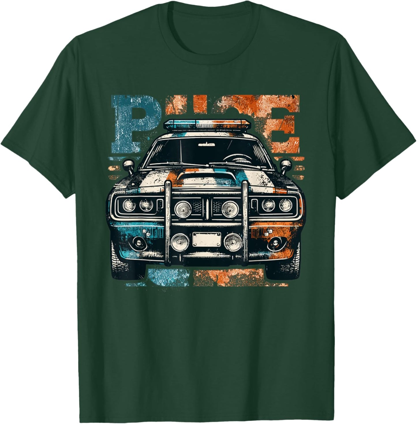 Vintage Police Car Old Car USA Flag Police Lights T-Shirt - T-Shirt | Forest