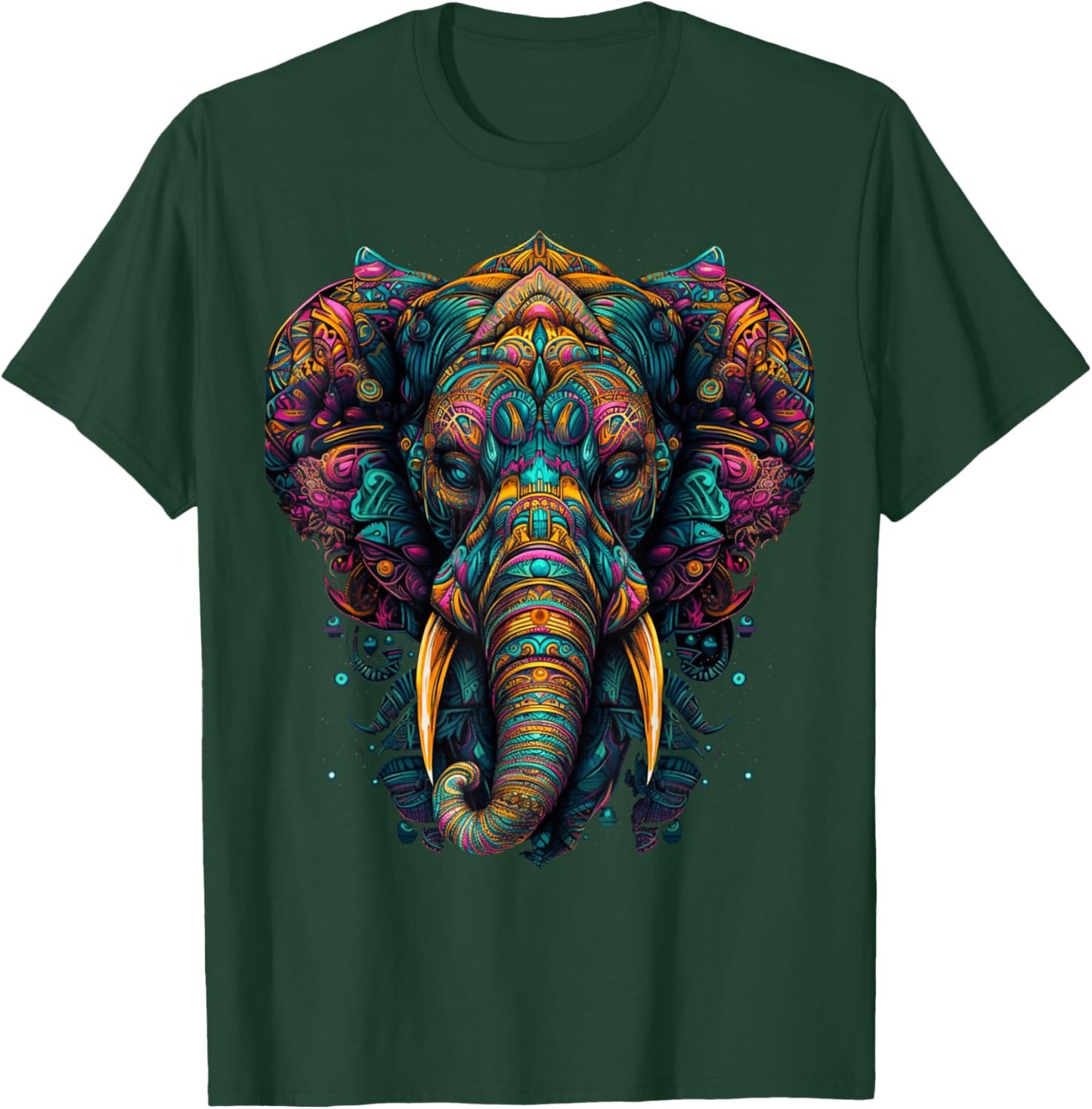 Colorful Elephant | Psychedelic Art Trippy Hippie Men Women T-Shirt - T-Shirt | Forest