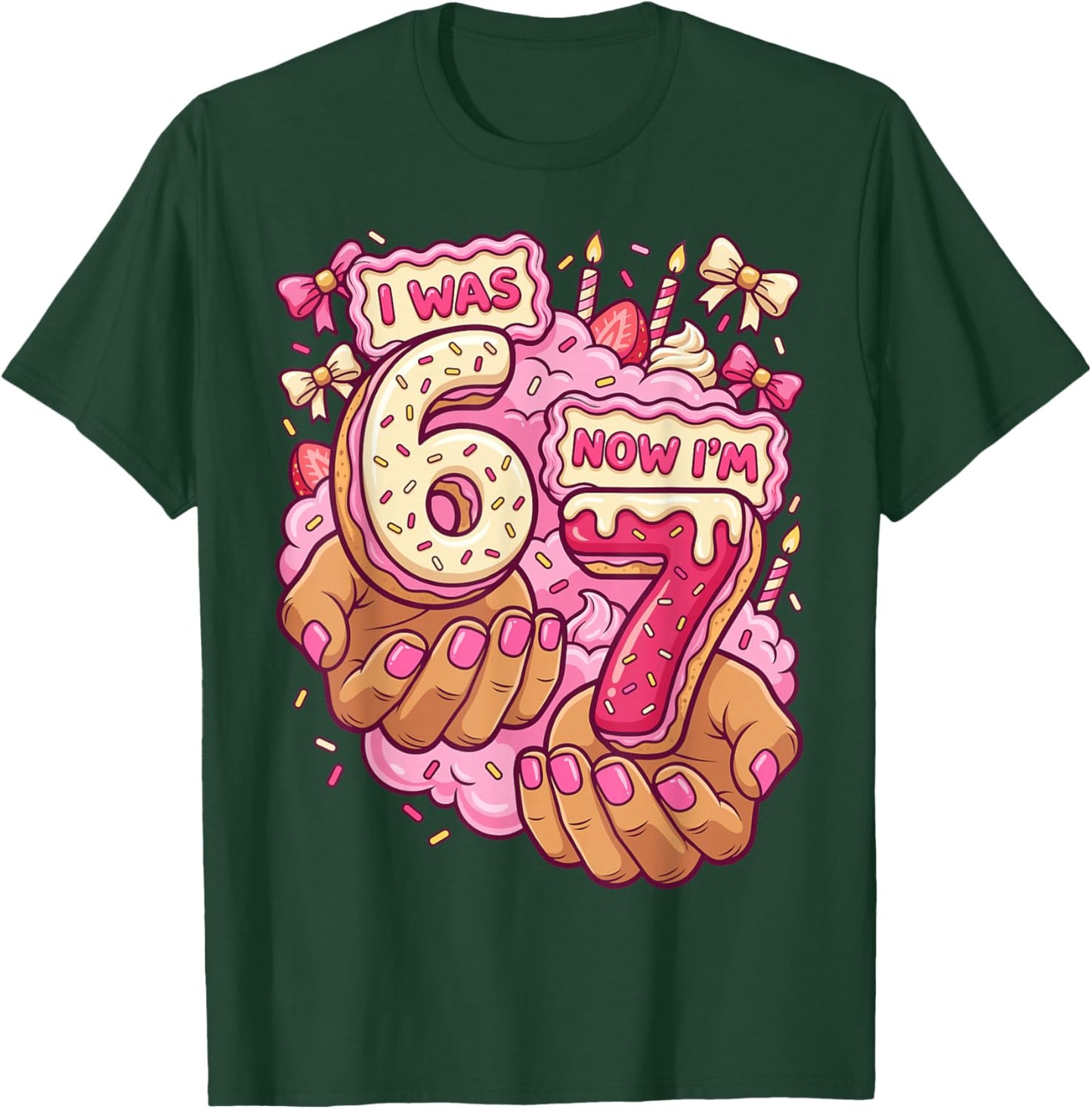 I was 6 Now I'm 7 7th Birthday 6 7 Birthday Girls T-Shirt - T-Shirt | Forest