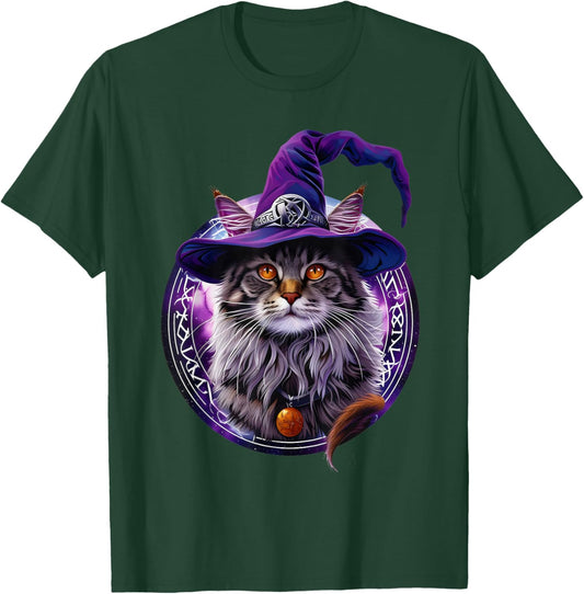 Magical Meowzard: Enchanting Halloween Wizard Cat T-Shirt - T-Shirt | Forest