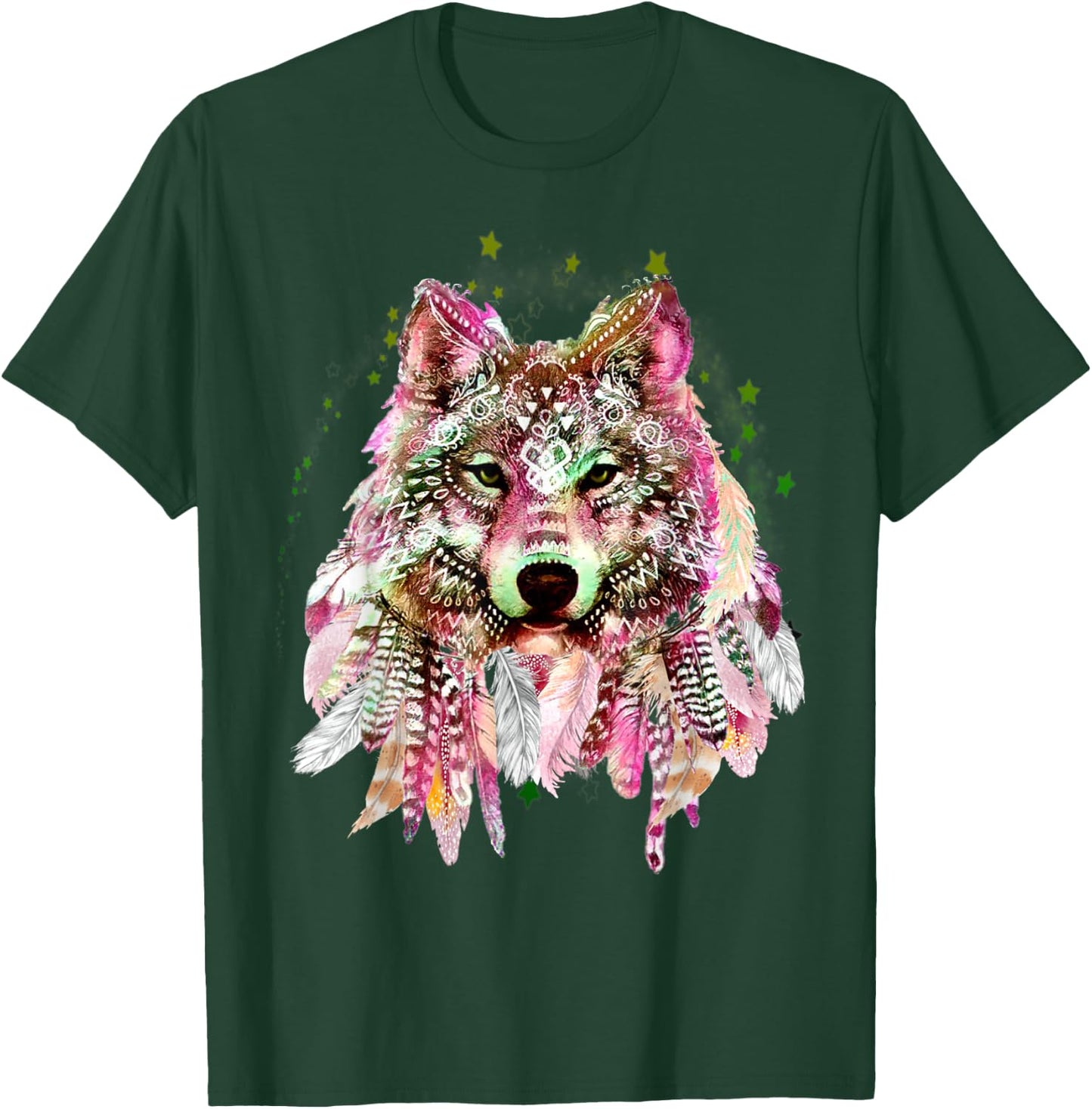 Native American Wolf Head Tribal Bohemian Tattoo Art T-Shirt - T-Shirt | Forest