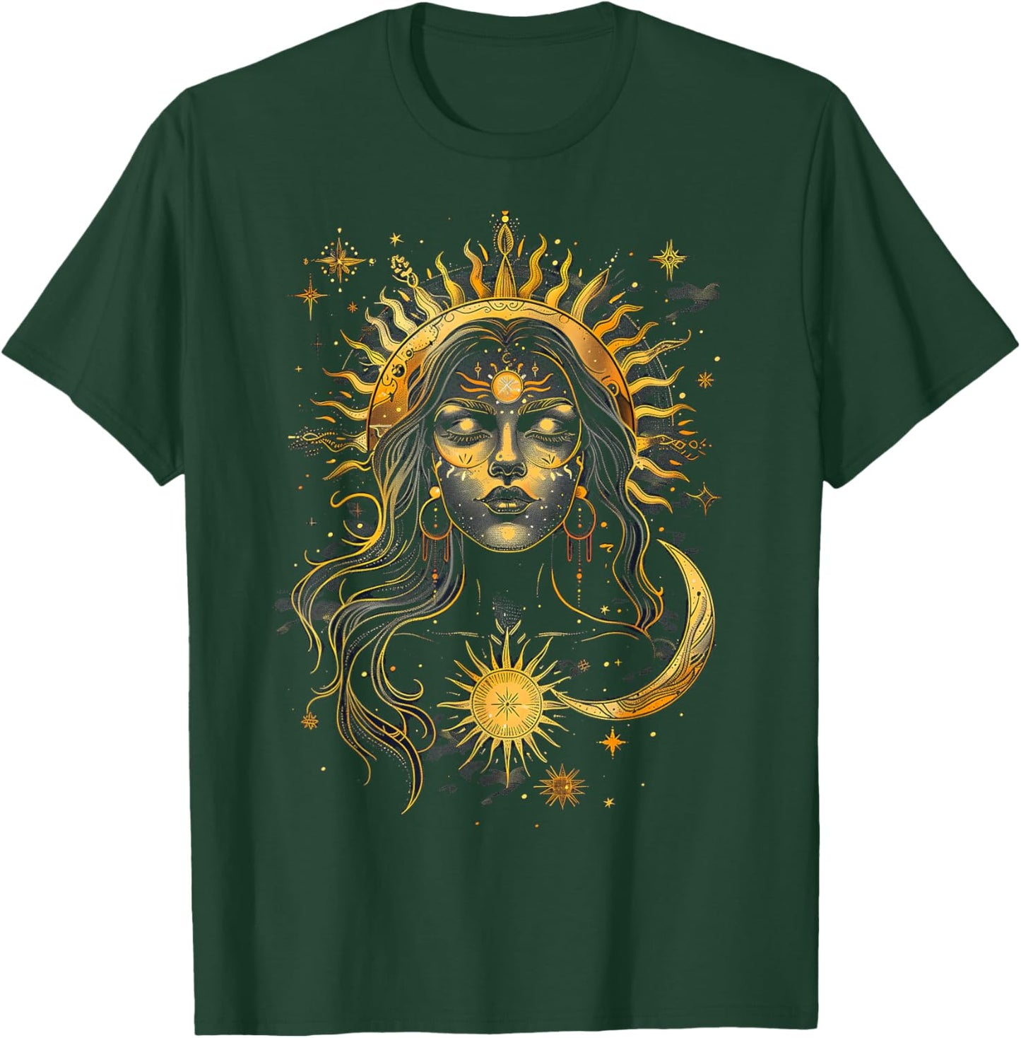 Mystic Sun and Moon Woman Mystical Flowers Aesthetic T-Shirt - T-Shirt | Forest