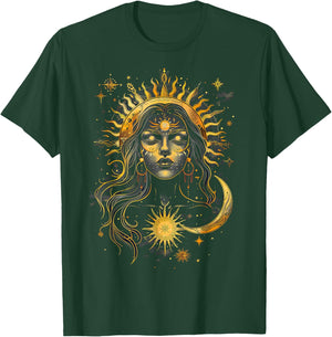 Mystic Sun and Moon Woman Mystical Flowers Aesthetic T-Shirt - T-Shirt | Forest