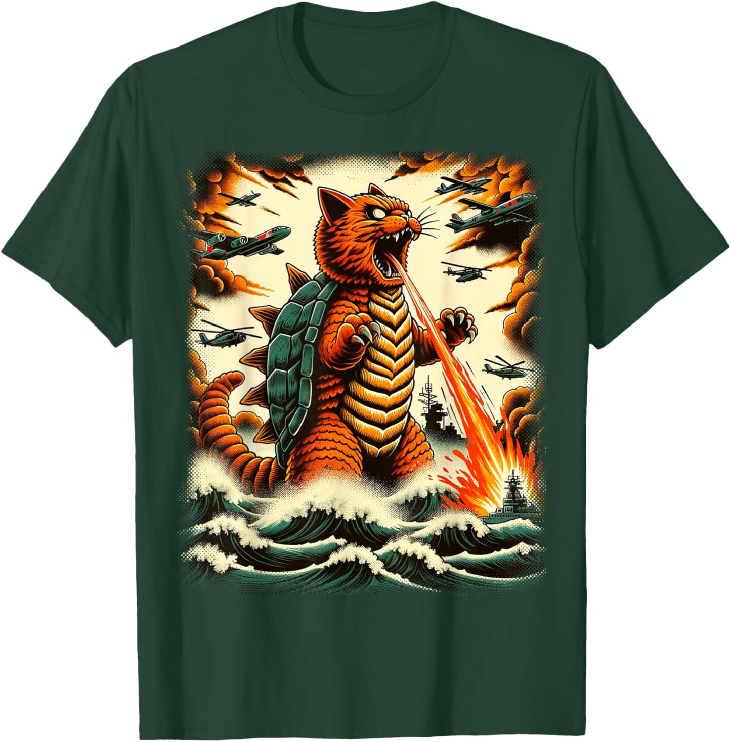 Cat Turtle Monster Kaiju Japanese Monster Funny Anime Manga T-Shirt - T-Shirt | Forest