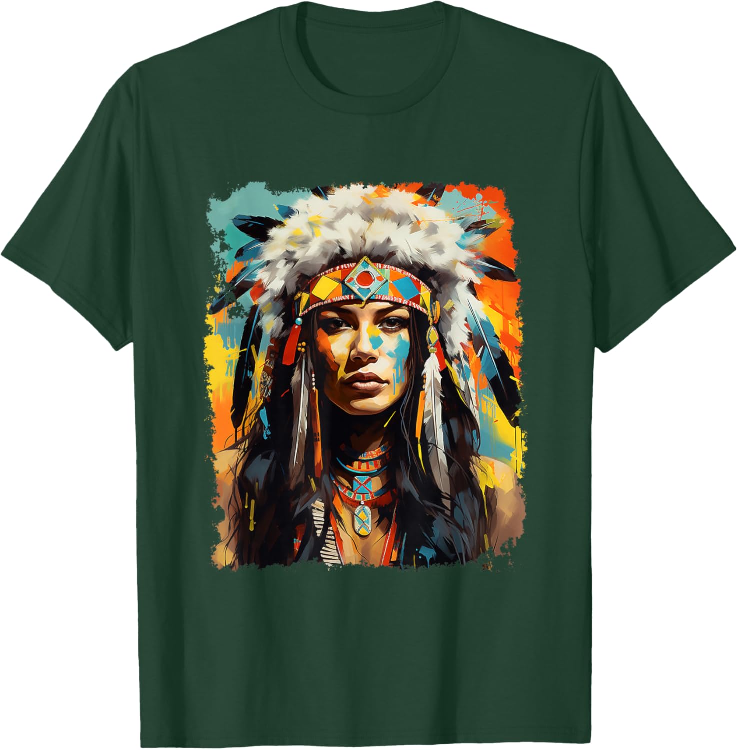 Indigenous Wolfwear Beautiful Native American - Black, -Adults, Short Sleeve, Small, Regular Fit, Modern Tribal Fusion T-Shirt - T-Shirt | Forest