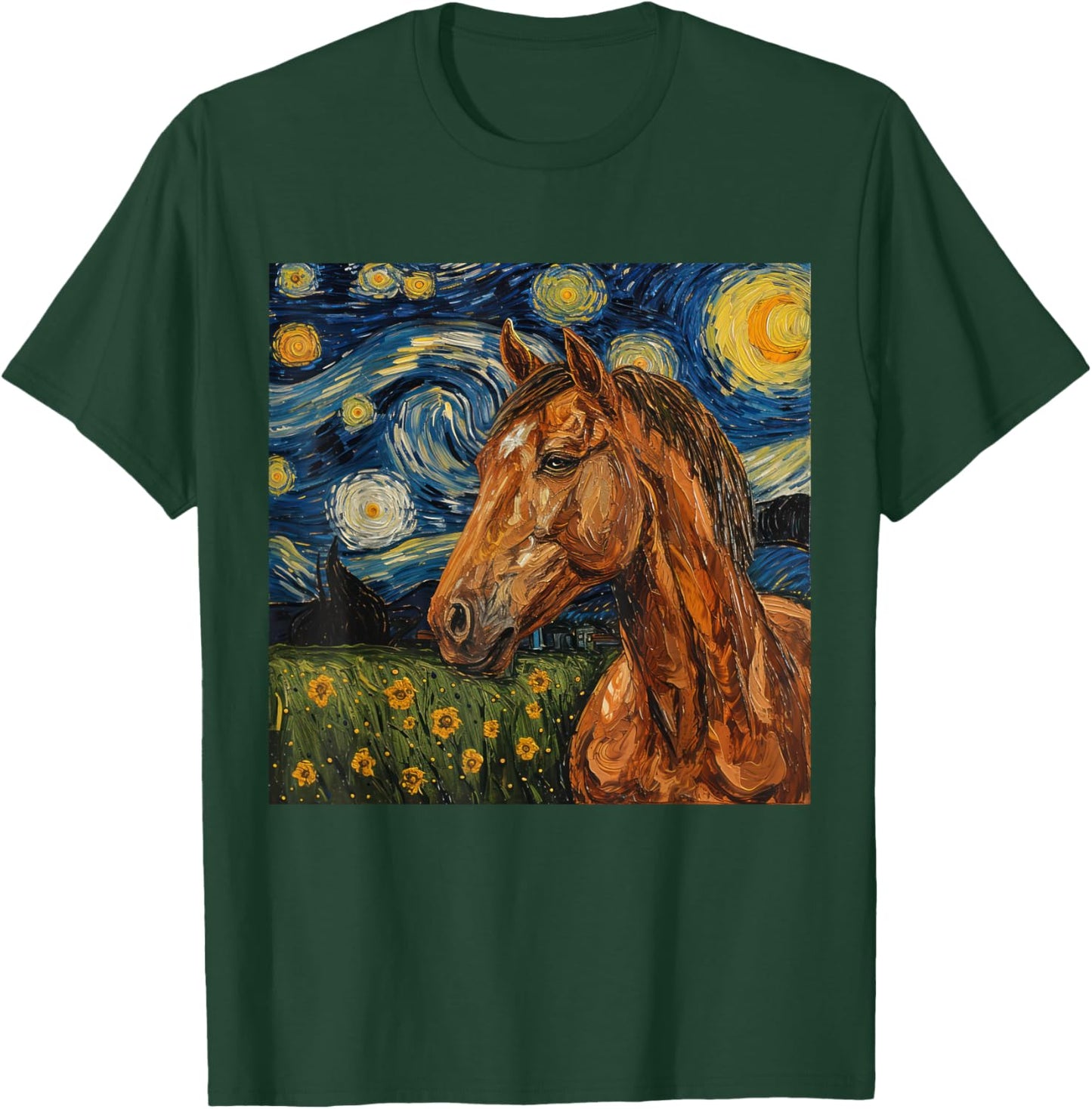Horse Lover Van Gogh Style Starry Night Graphic T-Shirt - T-Shirt | Forest