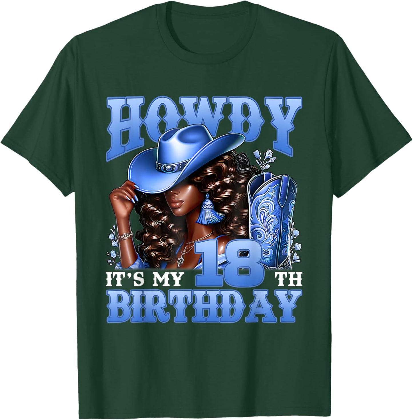 Howdy 18th Birthday Western Cowgirl Hat Boots Black Women T-Shirt - T-Shirt | Forest
