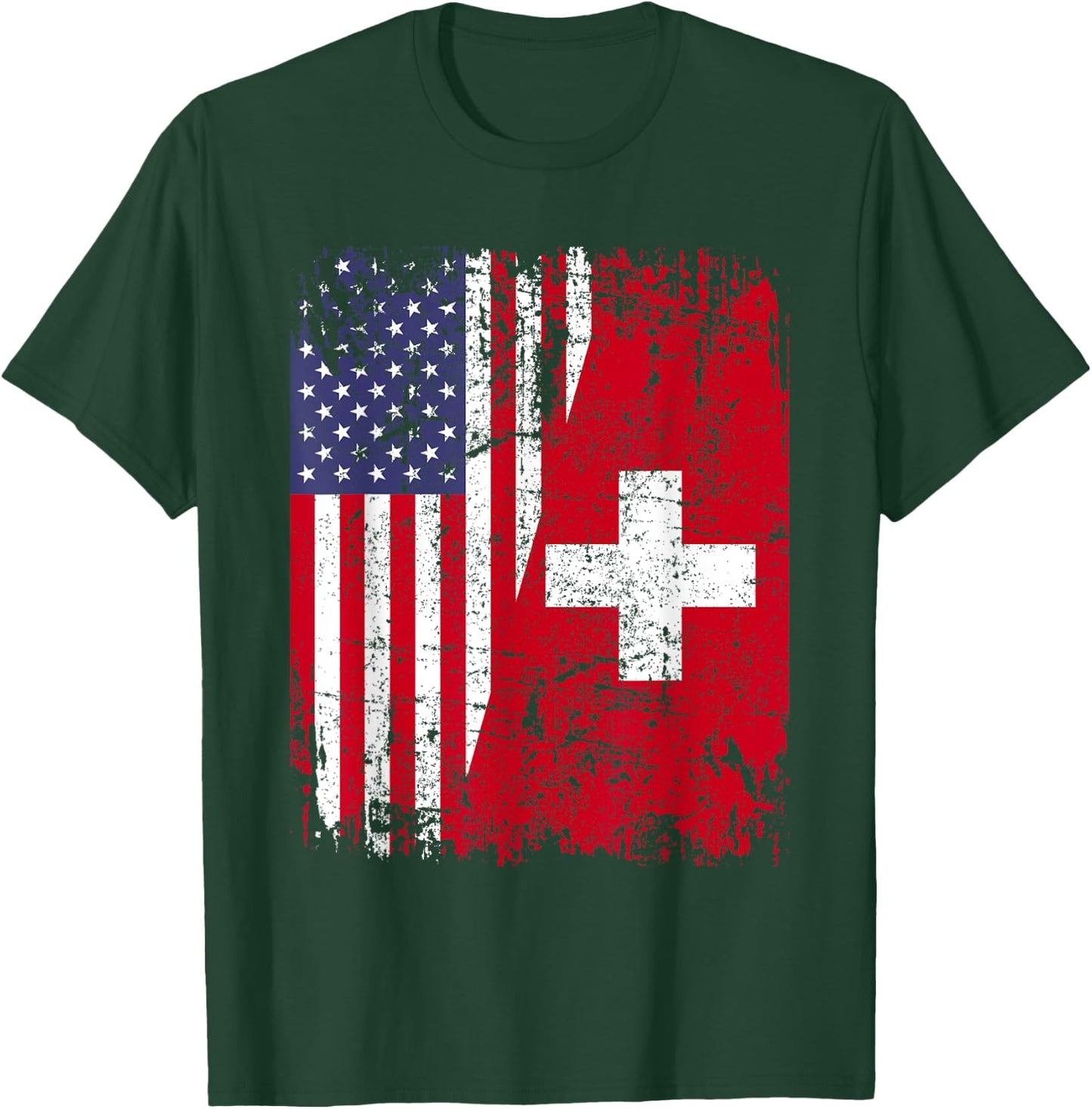 SWISS ROOTS | Half American Flag | SWITZERLAND Women Kids Men T-Shirt - T-Shirt | Forest
