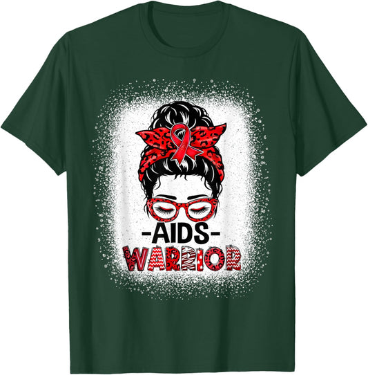 Aids Warrior Red Ribbon World Aids Day Hiv Aids Awareness T-Shirt - T-Shirt | Forest