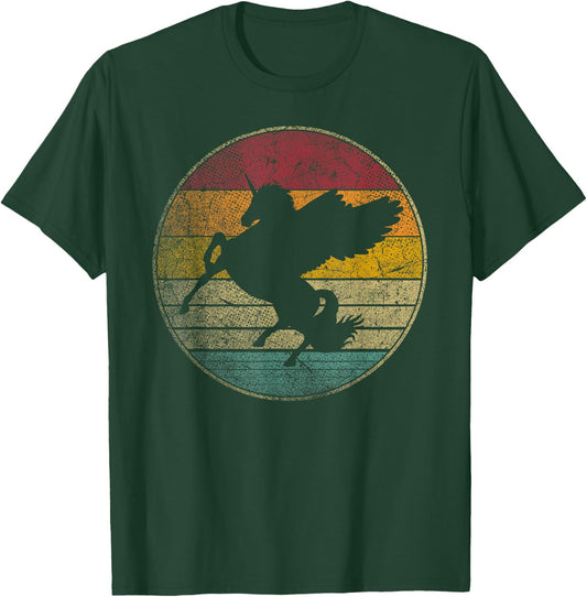 Pegasus Unicorn Magical Vintage Distressed Retro Silhouette T-Shirt - T-Shirt | Forest