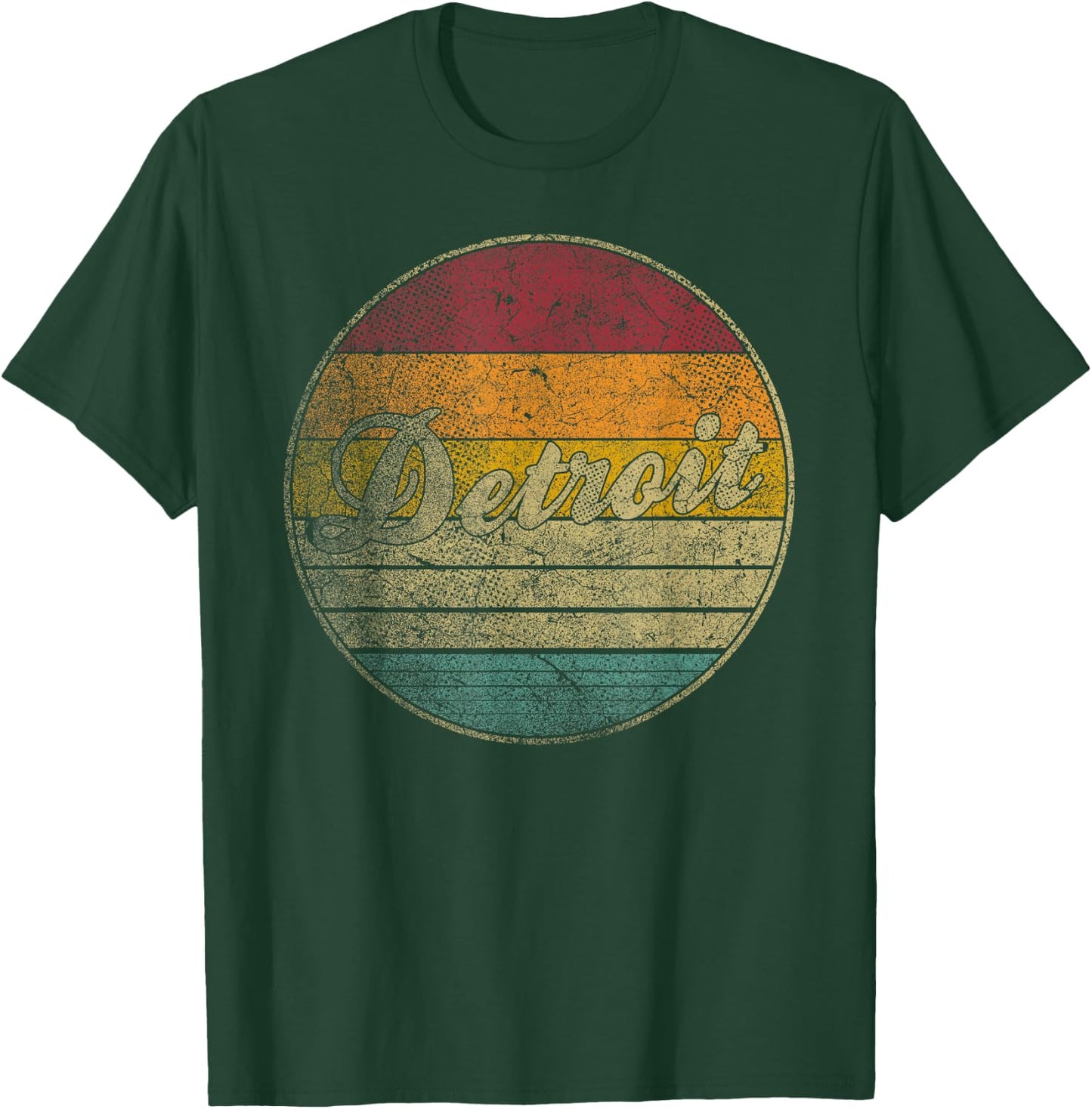 Detroit Michigan Vintage Distressed Retro Silhouette 70s 80s T-Shirt - T-Shirt | Forest
